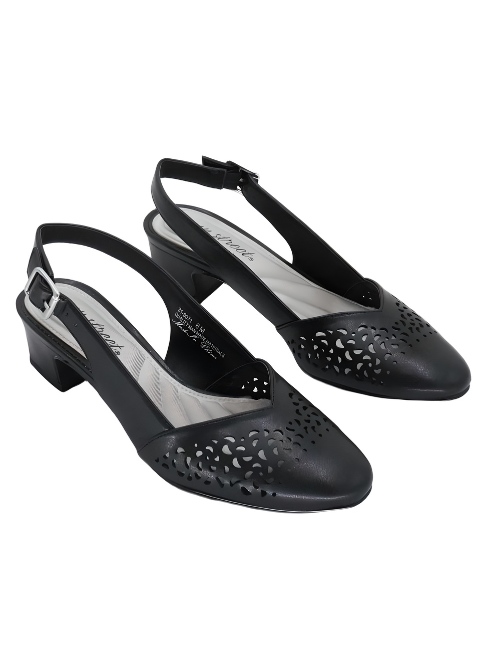 Easy Street Womens Sofie Black Laser Cut Block Heel Slingback Pumps Size 6M